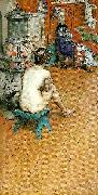 leontine, naken rygg sittande-am ofen-i ateljen Carl Larsson